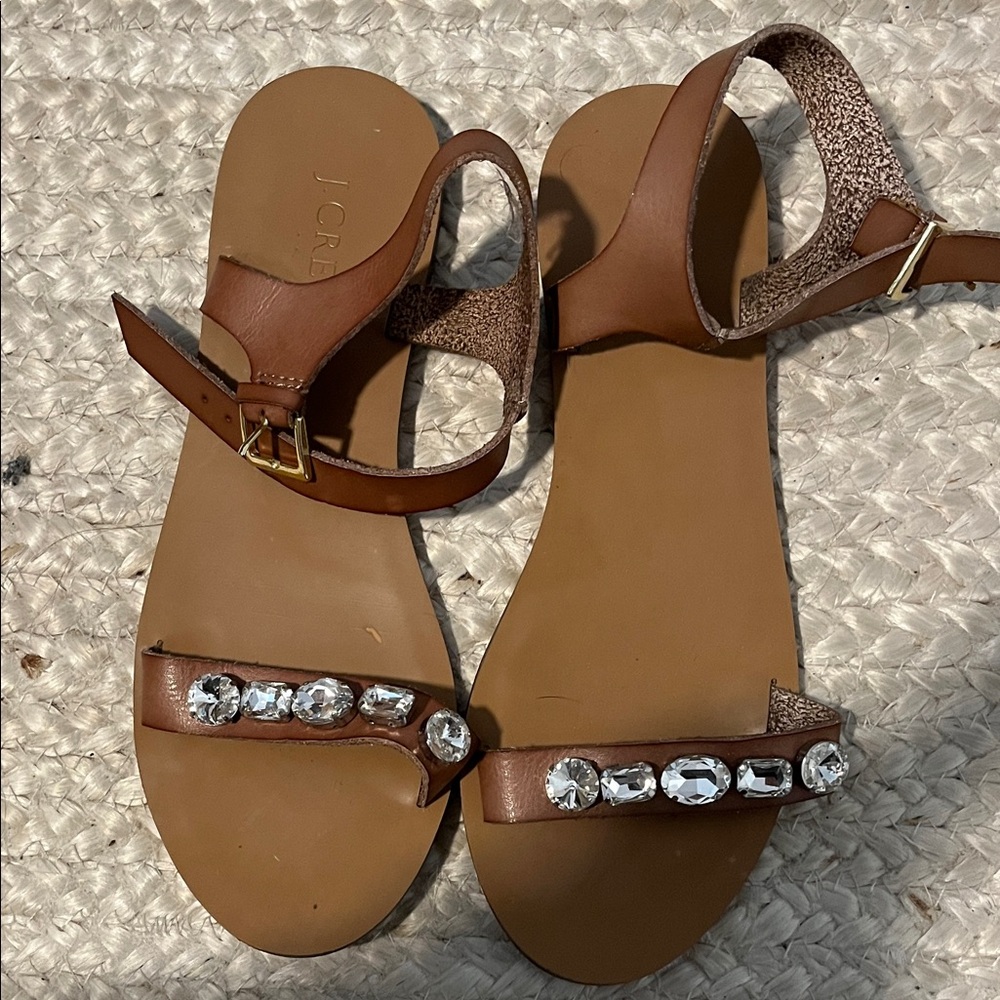 J. Crew Factory Tan Sandals with Crystal Accents